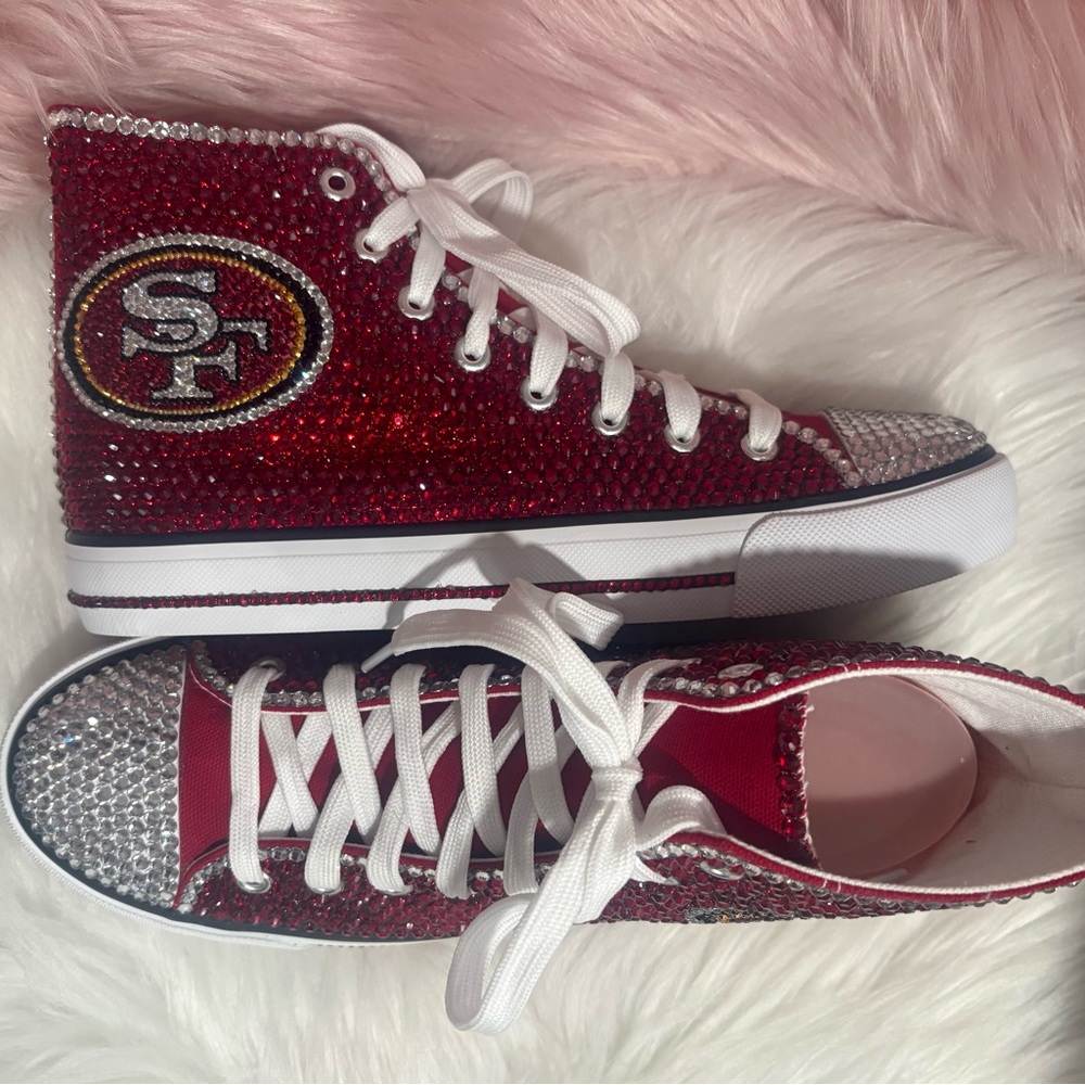 San Francisco 49ers Red Rhinestone High-Top Handmade NWOT